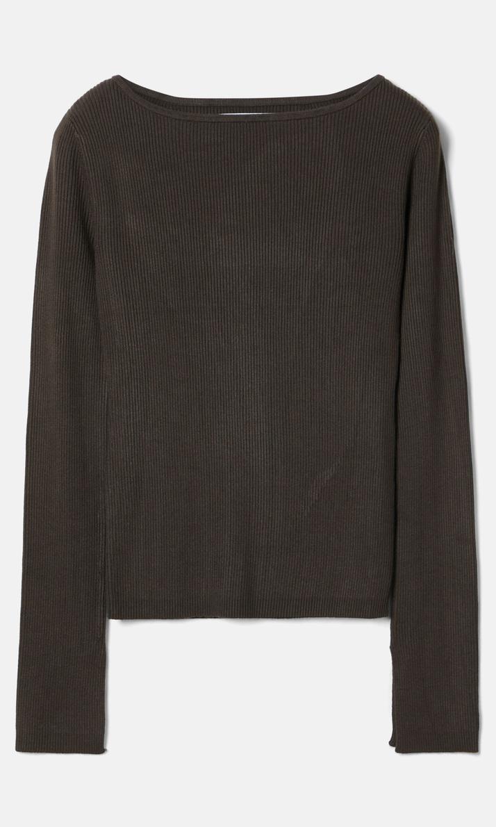 Ribbad Båthals Topp Mörkbrun Dam