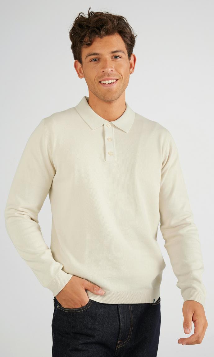Stickad herrtröja med krage off white