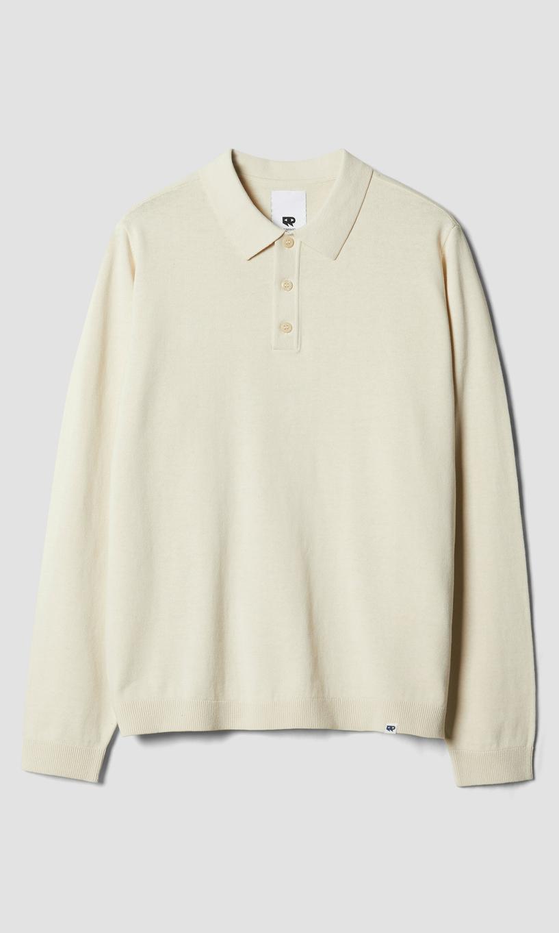 Stickad herrtröja med krage off white