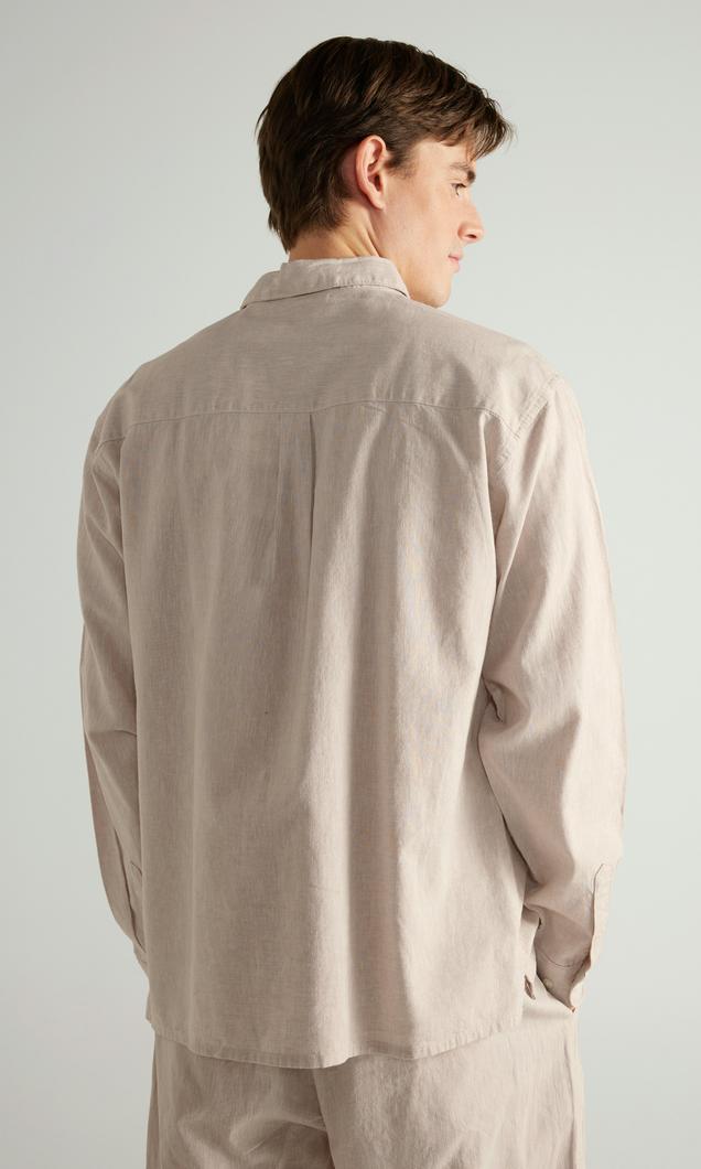Yôke Långärmad Ljusbrun Linneskjorta Herr