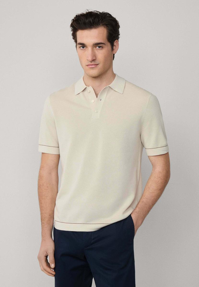 Regular Fit Square Pattern Quarter Zip Polo