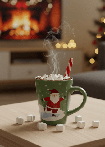 Mugg med varm choklad och sked med Godis