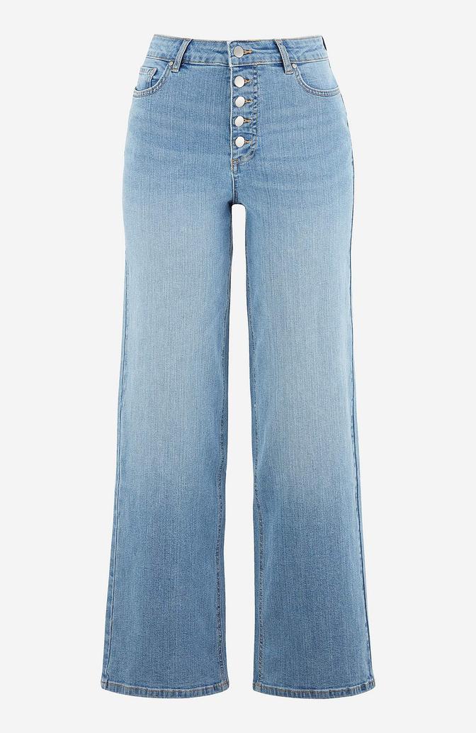 Högmidjade stretchjeans i ljusblå denim