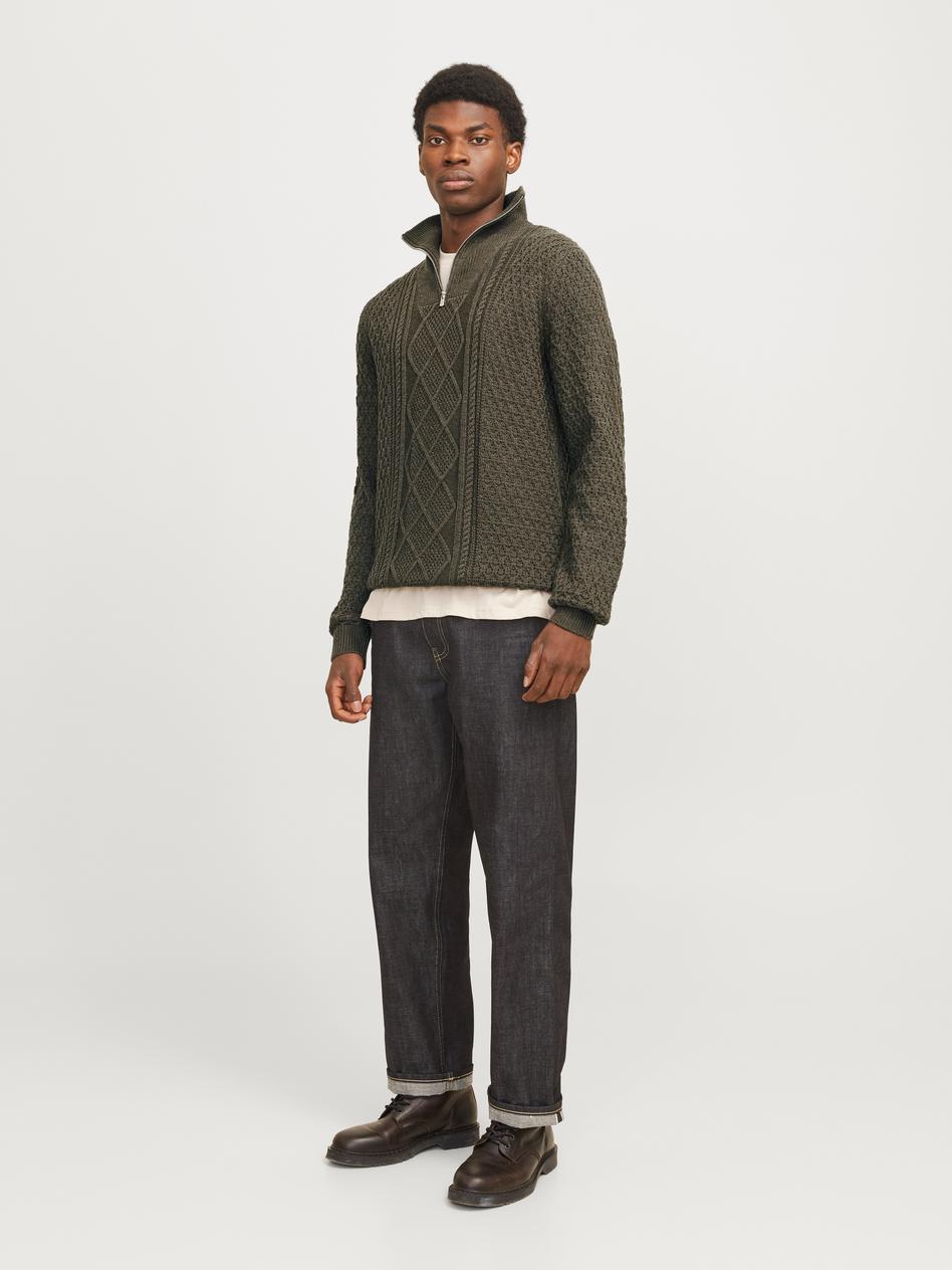 Mörkgrön Kvartslång Tröja med Blixtlås