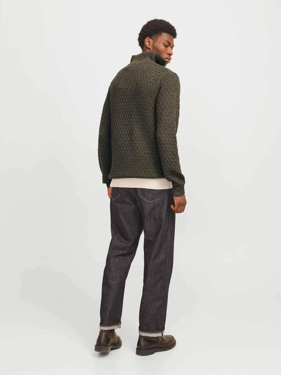 Mörkgrön Kvartslång Tröja med Blixtlås