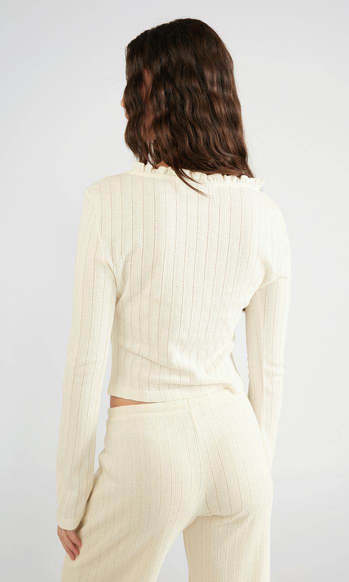 Junkyard Pointelle Långärmad Top Off White