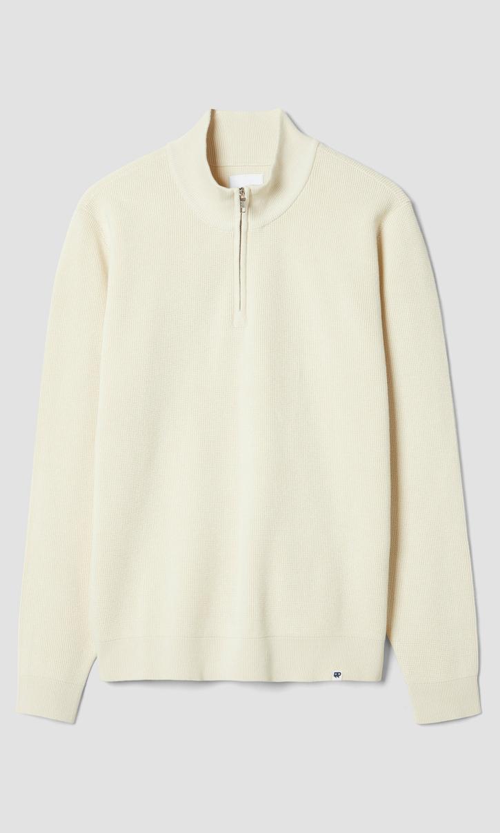 Stickad Half-Zip Tröja Off White Herr