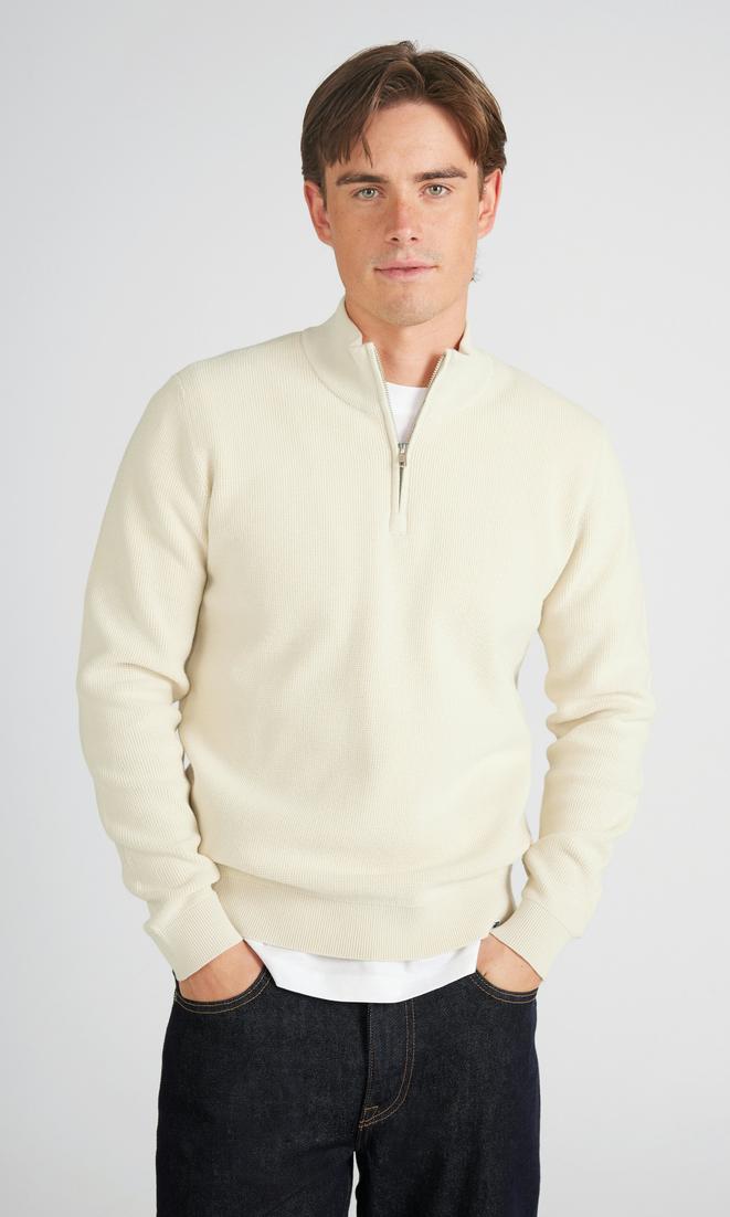 Stickad Half-Zip Tröja Off White Herr