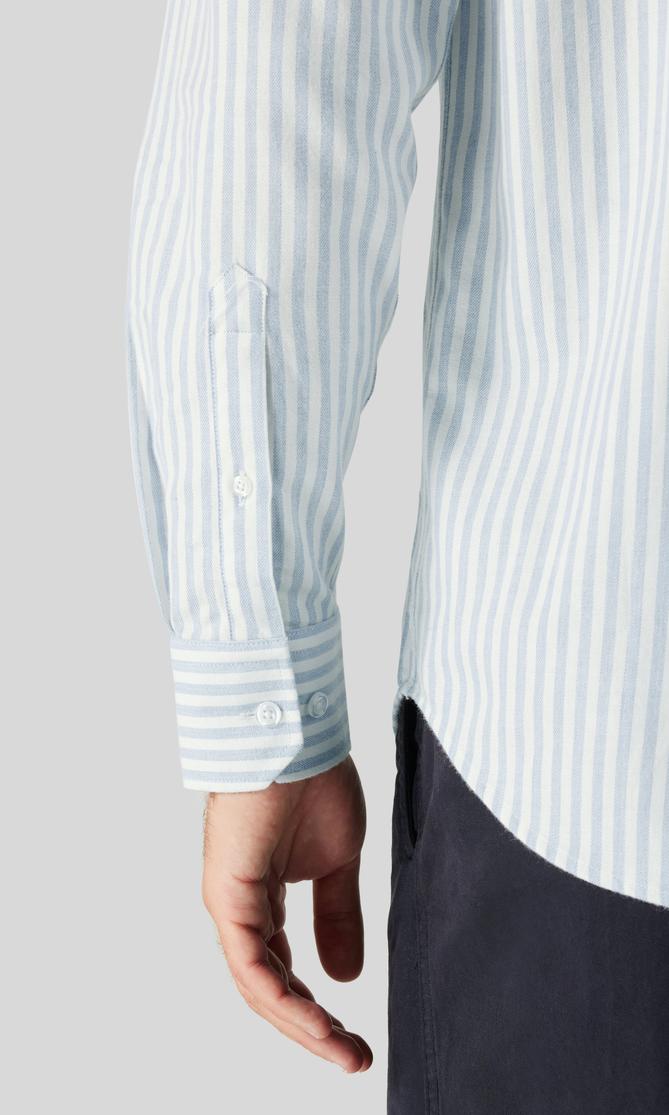 Oscar Jacobson Randig Flanellskjorta Ljusblå