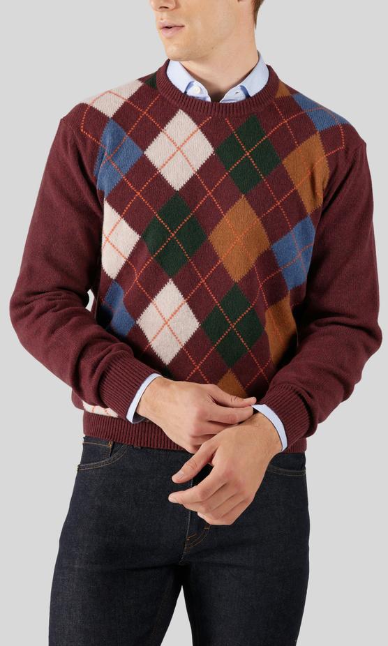 GANT Argyle Crew Neck Tröja Vinröd Herr