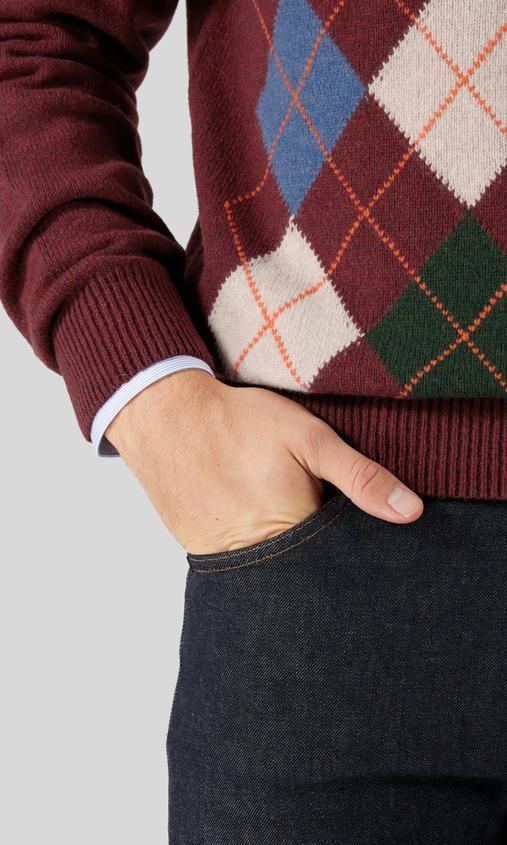 GANT Argyle Crew Neck Tröja Vinröd Herr