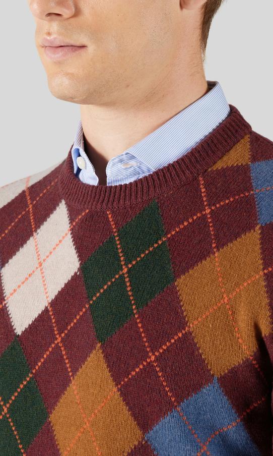 GANT Argyle Crew Neck Tröja Vinröd Herr