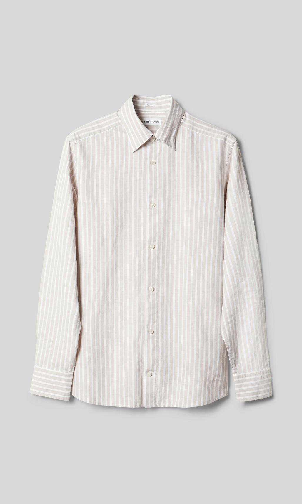 These Glory Days Carmel Randig Linneskjorta Beige