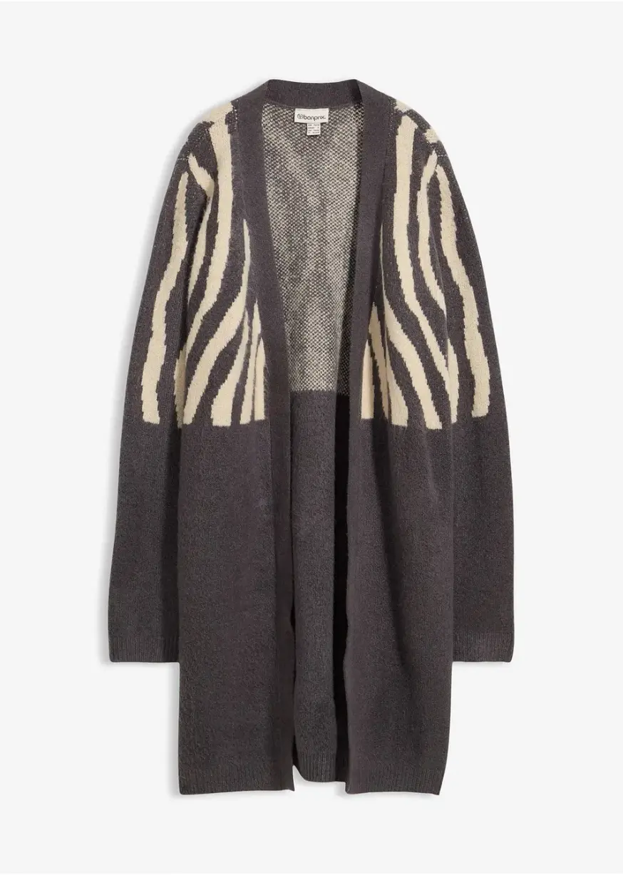 Elegant zebramönstrad kofta i antracitgrå