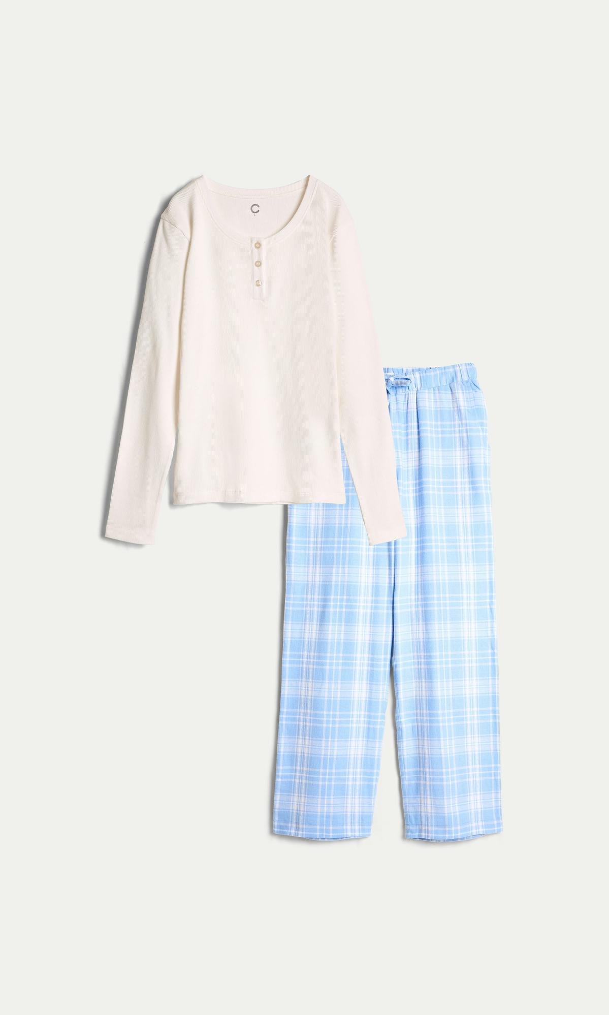 Elegant Blå Flanellpyjamas för Dam