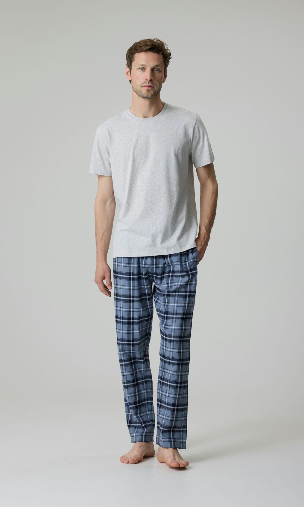 Grå Melerad Pyjamas med Flanellbyxor Herr