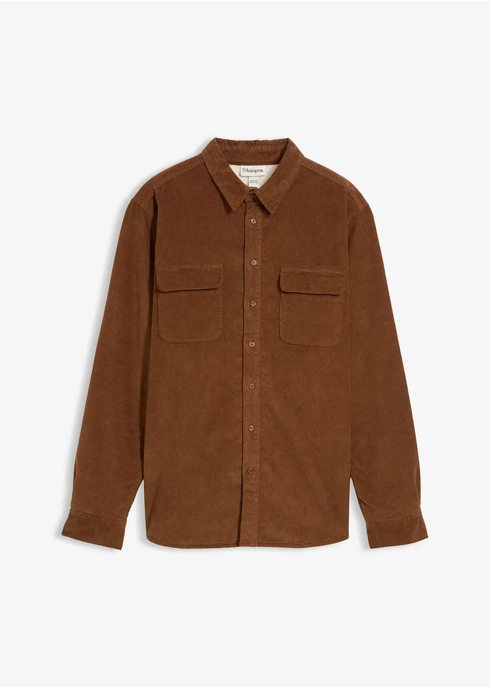 Elegant brun manchesterskjorta med bröstfickor