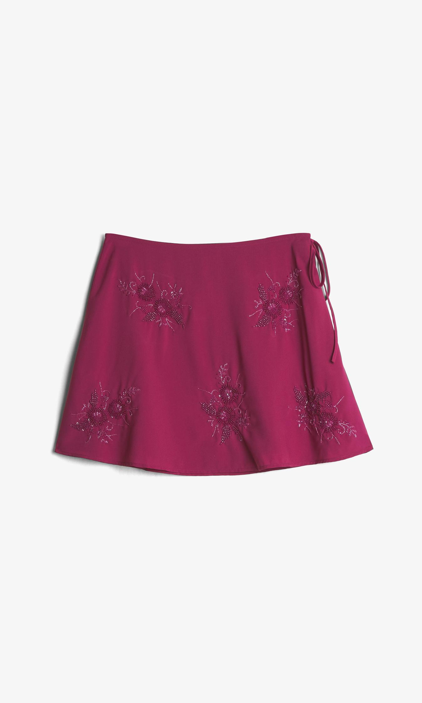 Vinröd Sophia minikjol med pärldetaljer