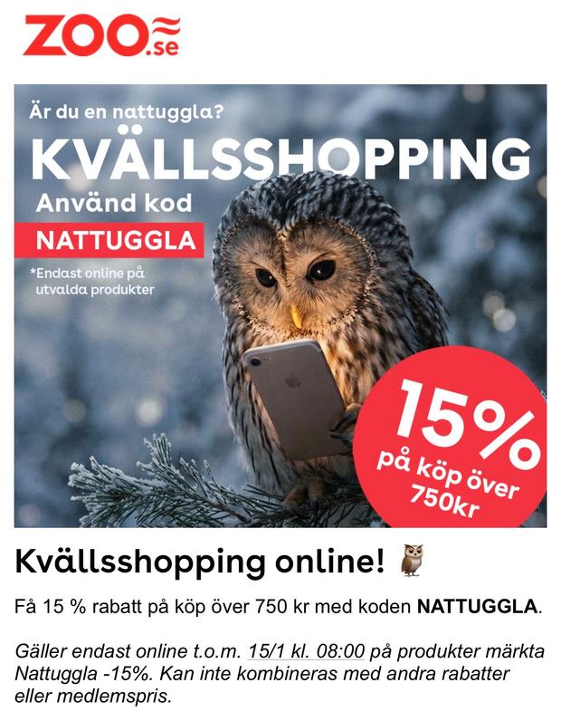 15% rabatt på ett köp hos zoo.se