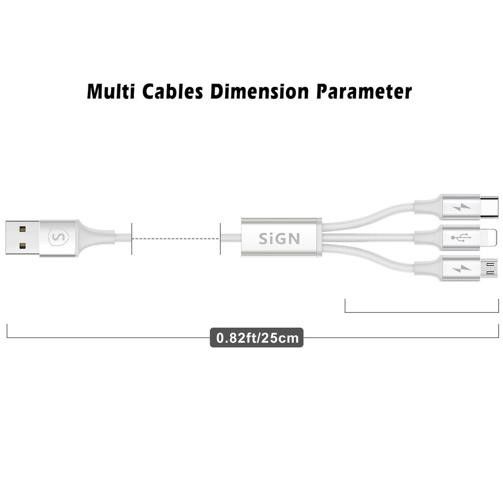 SiGN 3-i-1 Snabbladdningskabel 0,25m Vit