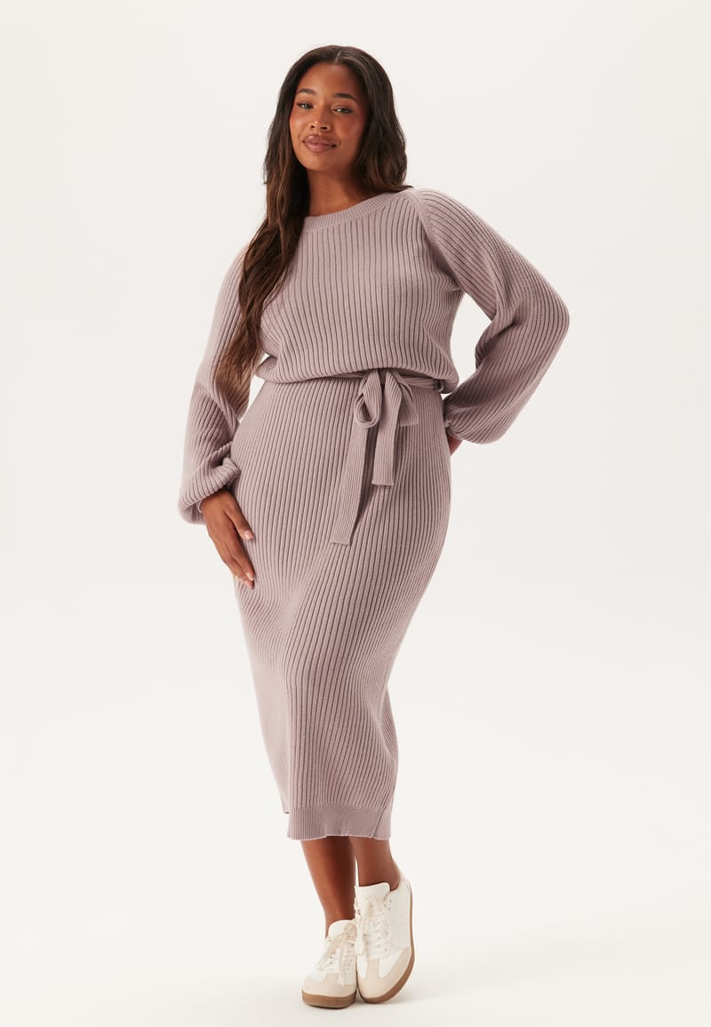 BUBBLEROOM Ribbed Round Neck Midi Dress