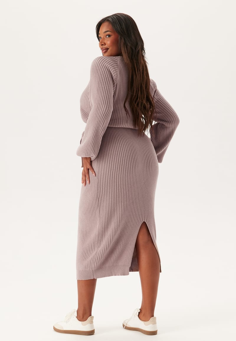 BUBBLEROOM Ribbed Round Neck Midi Dress