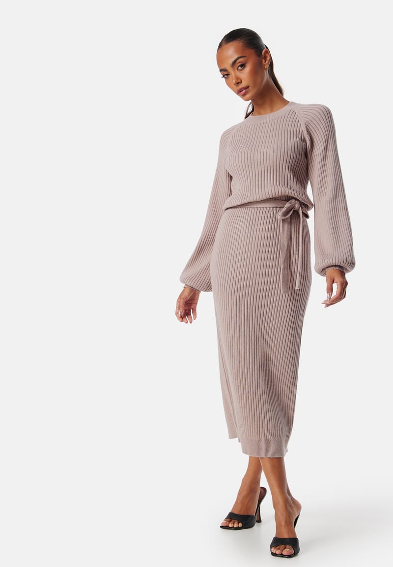 BUBBLEROOM Ribbed Round Neck Midi Dress