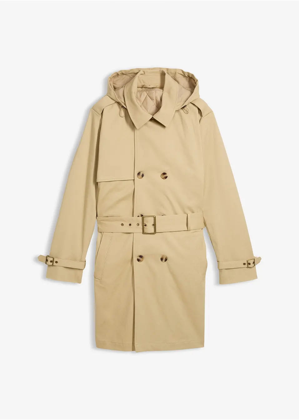 Elegant funktionell trenchcoat i grönbeige