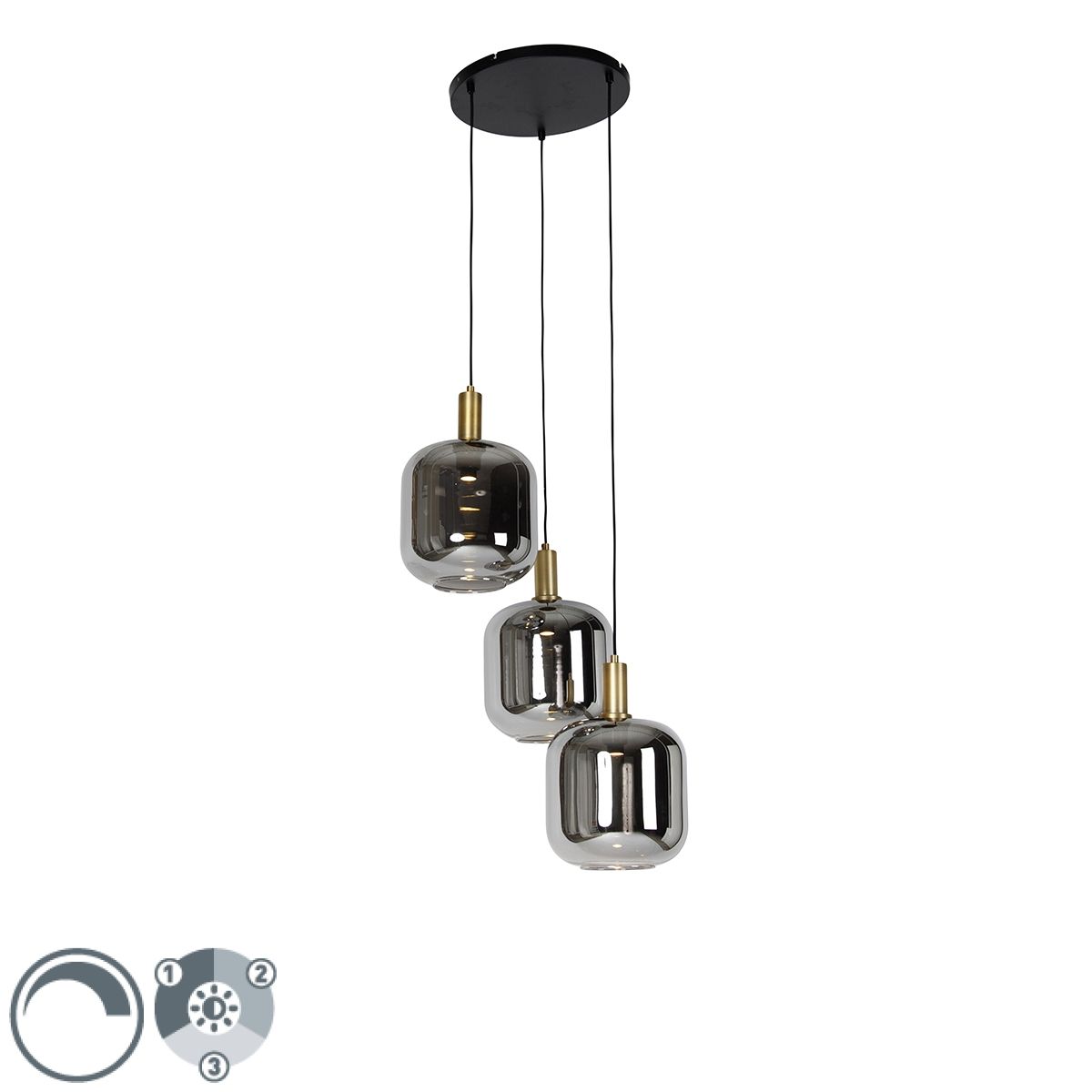 2 x Design Hänglampa Svart Guld Rökglas 3-ljus.