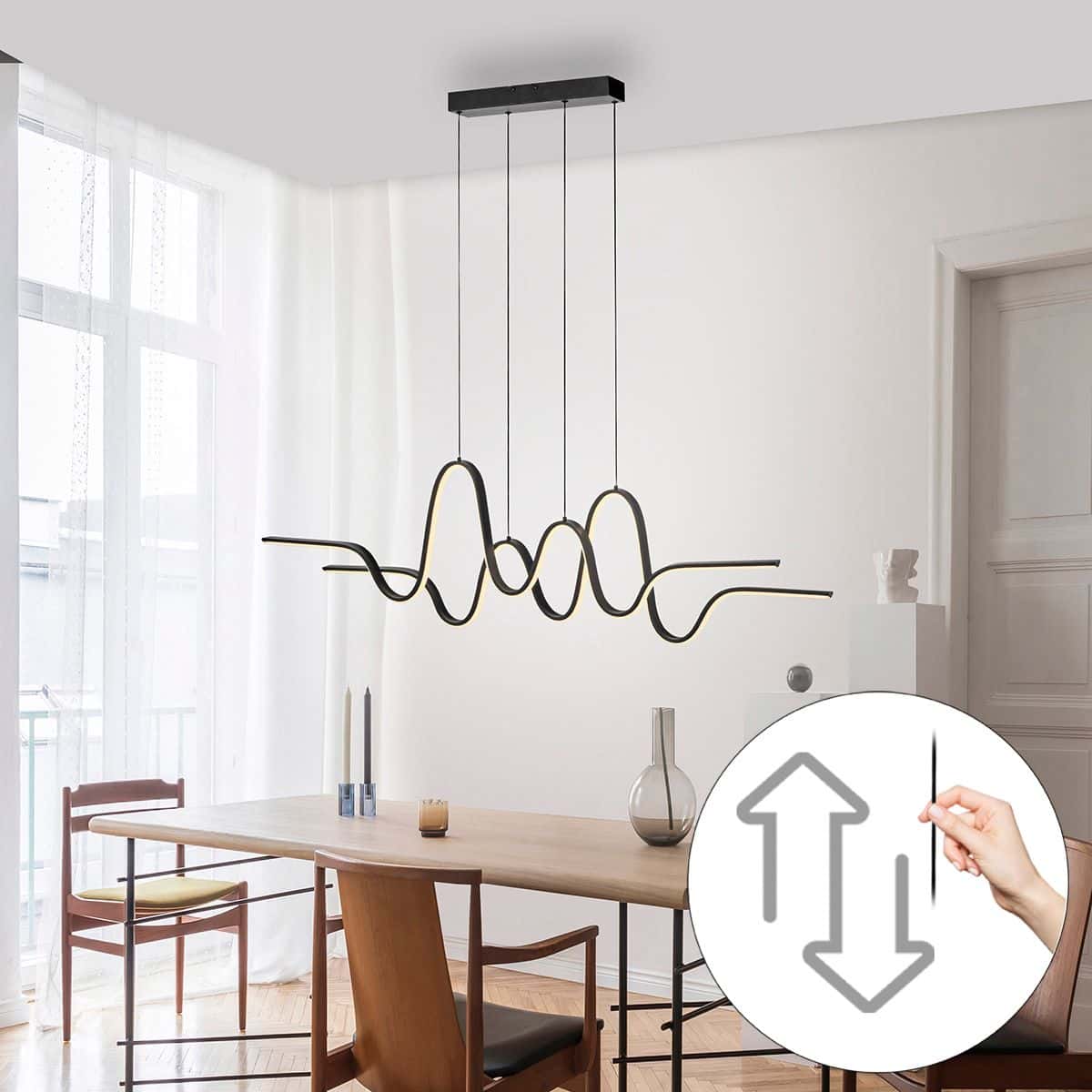 Smart Svart Rund Taklampa med Rökglas