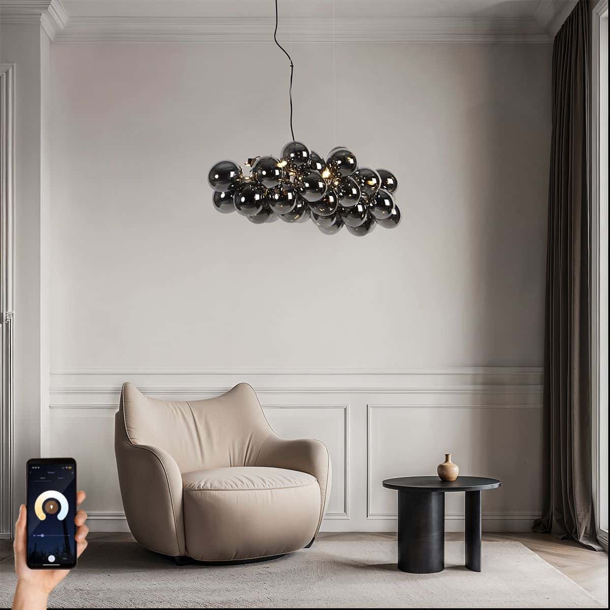 Smart Svart Rund Taklampa med Rökglas