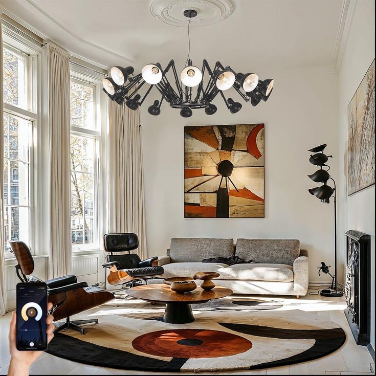 Smart Svart Rund Taklampa med Rökglas