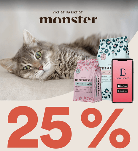 Få 25 % rabatt på Monster torrfoder via Bonuscard