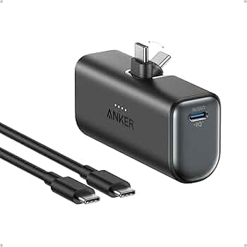 Anker Nano Powerbank, 5000 mAh Powerbank 22,5 W, integrerad vikbar USB-C-kontakt, kompatibel med iPh