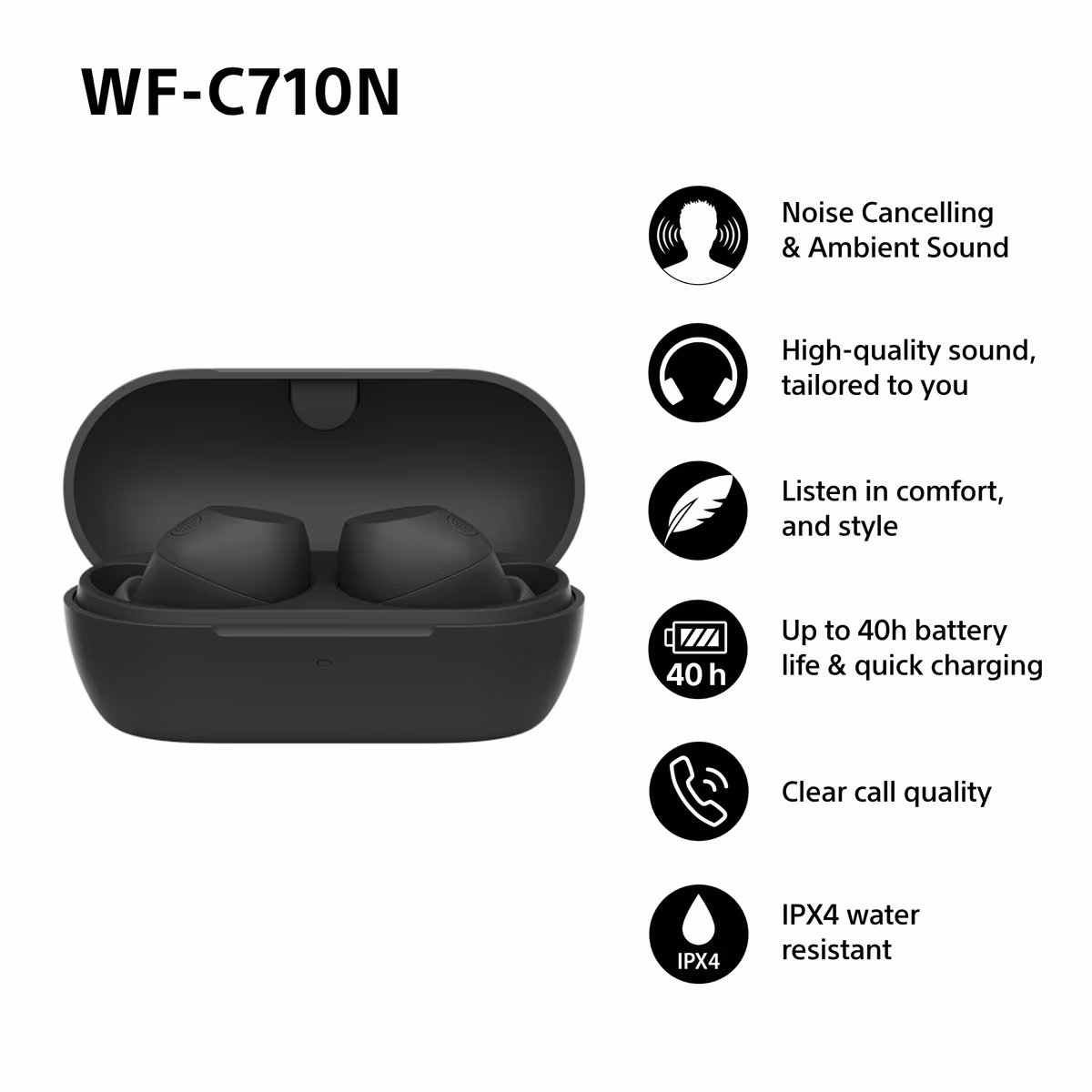 Sony WF-C710N trådlösa in-ear hörlurar svart