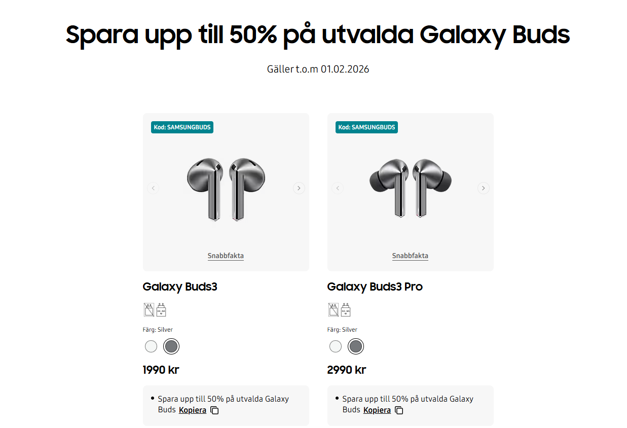 Spara upp till 50% på utvalda Galaxy Buds