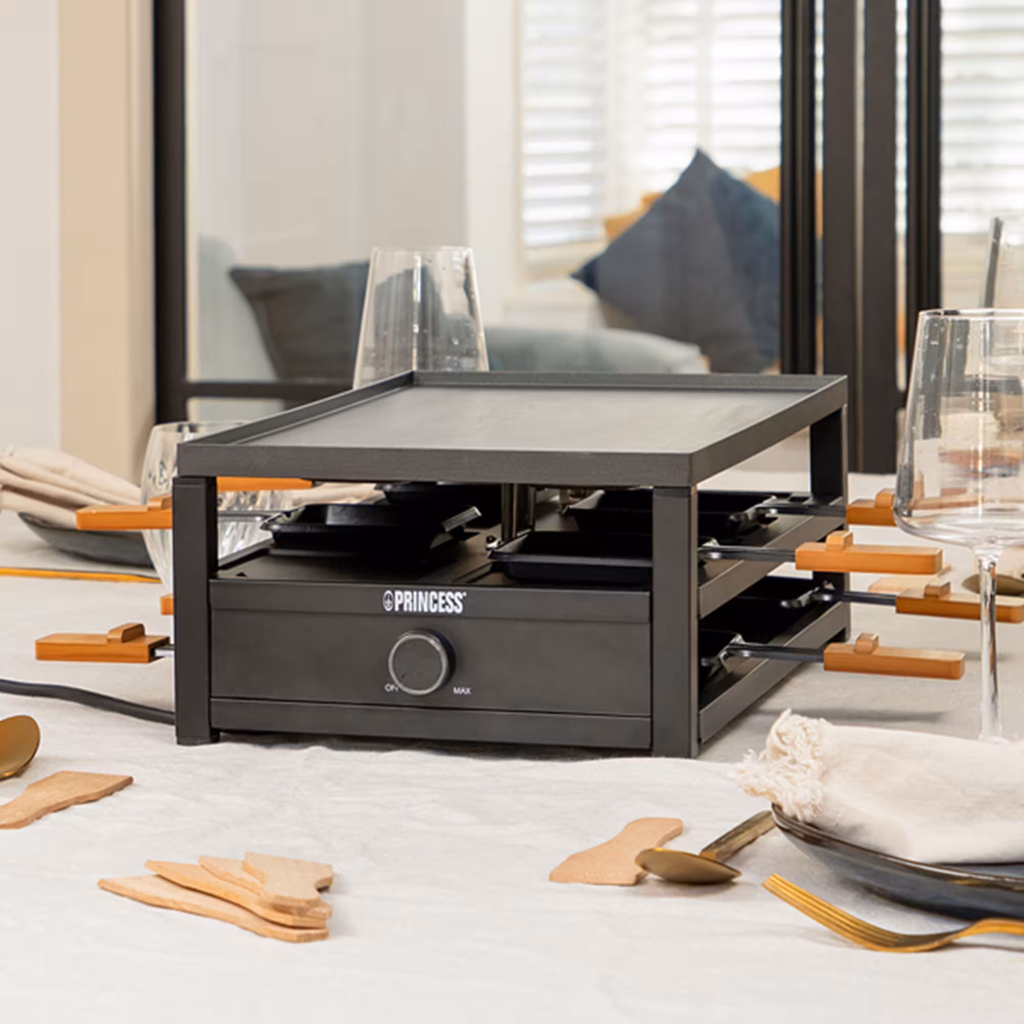 Princess Black Steel Raclette för 8 personer