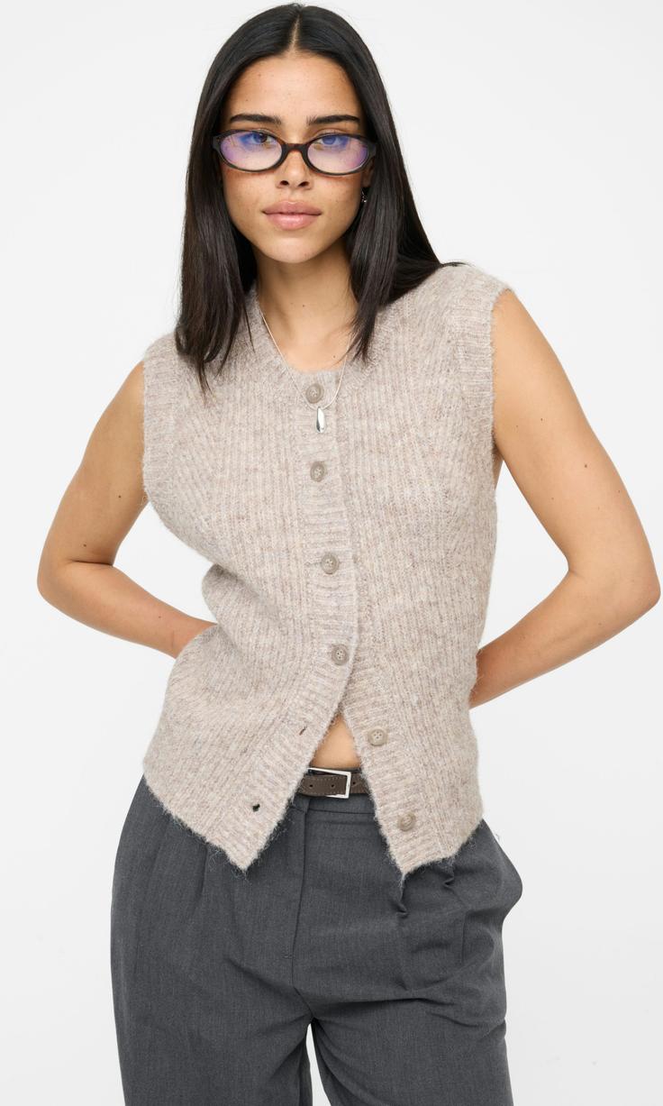 Brun Stickad Slide Away Väst Dam