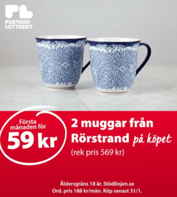 Lott för 59 kr + Rörstrand-muggar hos Postkodlotteriet