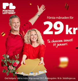 Första månaden för 29 kr hos Postkodlotteriet