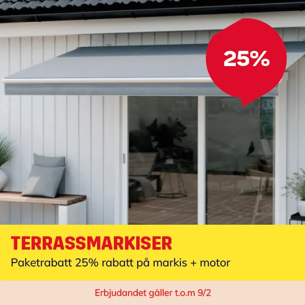 Paketrabatt 25% rabatt på terrassmarkis och motor