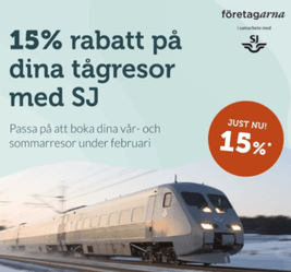 15 % rabatt på tågresor med SJ för Företagarna-medlemmar