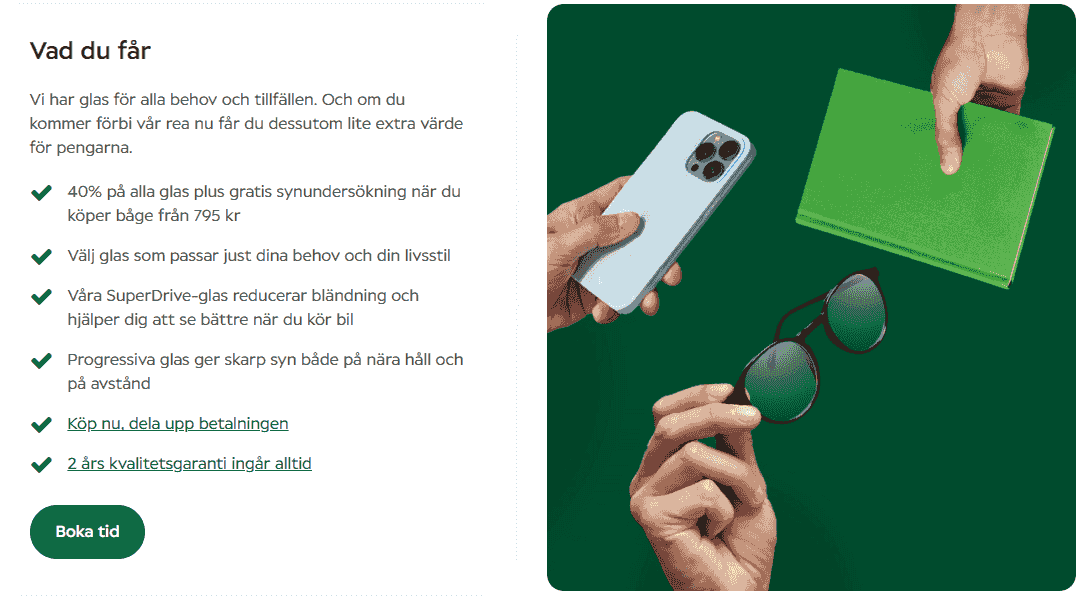 40% på alla glas när du köper båge från 795 kr + gratis synundersökning