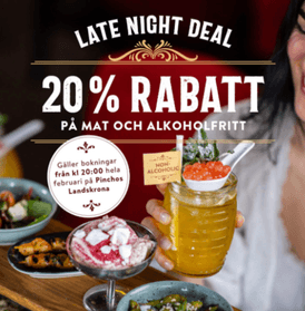 20 % rabatt på mat och alkoholfritt på Pinchos i Landskrona