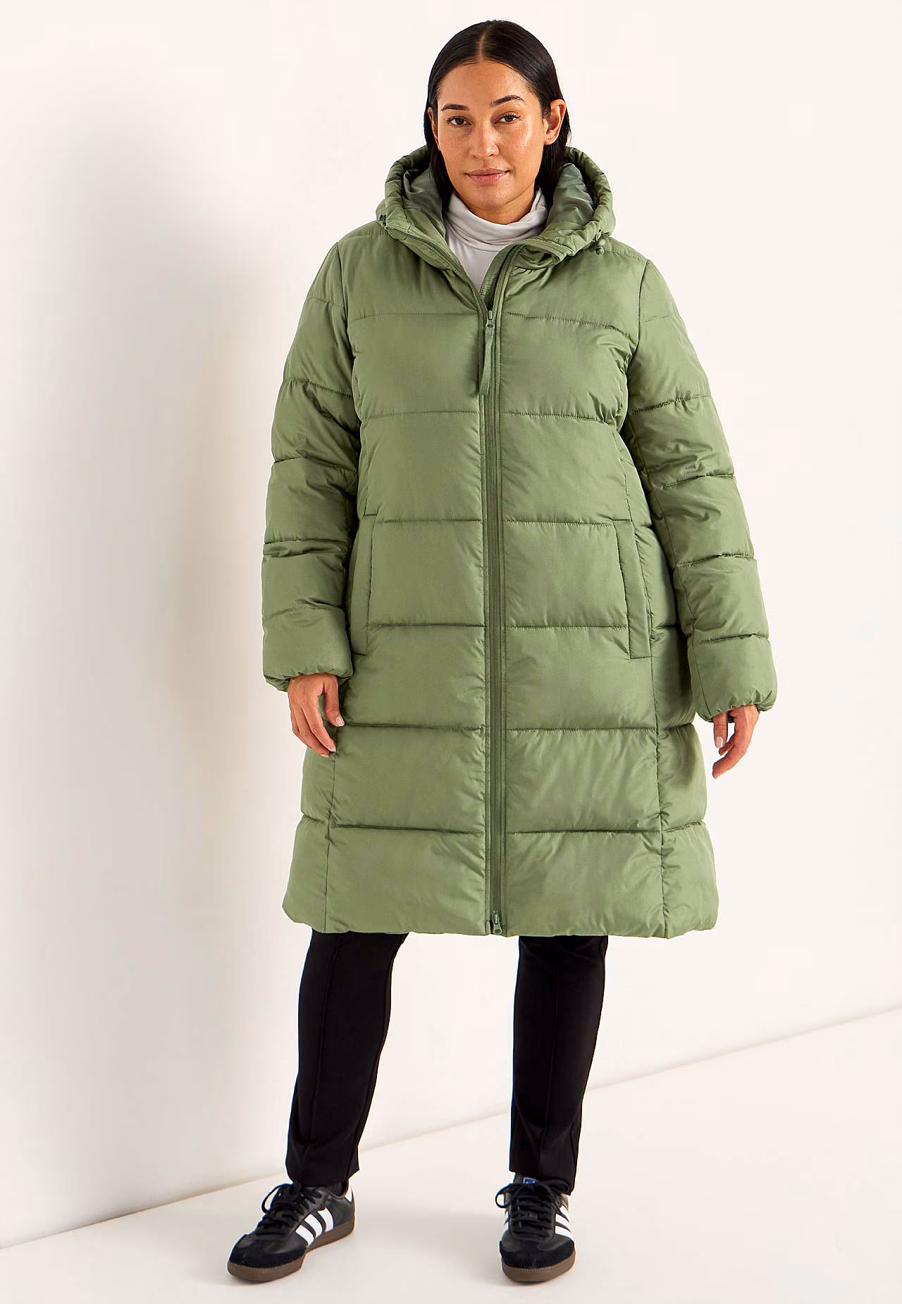 Elegant Grön Vinterkappa för Damer