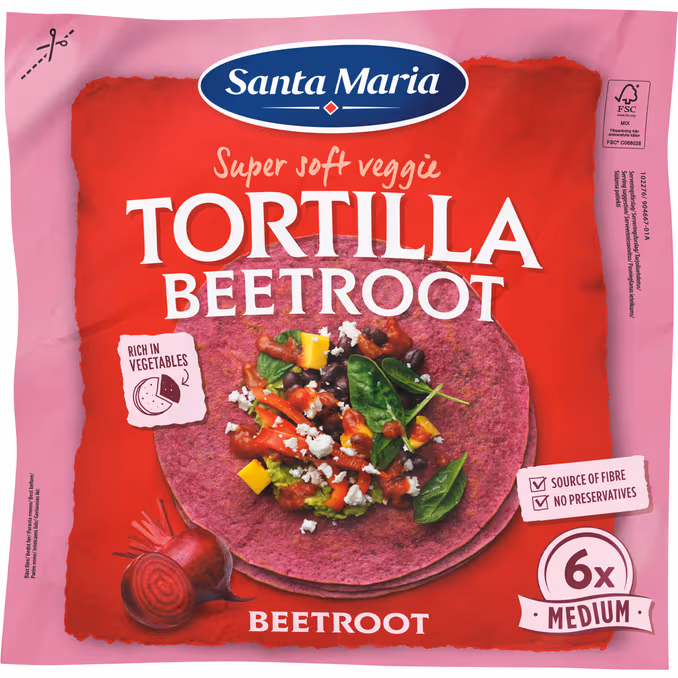 Tortilla Rödbeta Medium 3 x 240 g Santa Maria