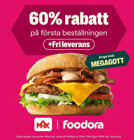 60 % rabatt + fri leverans hos Foodora