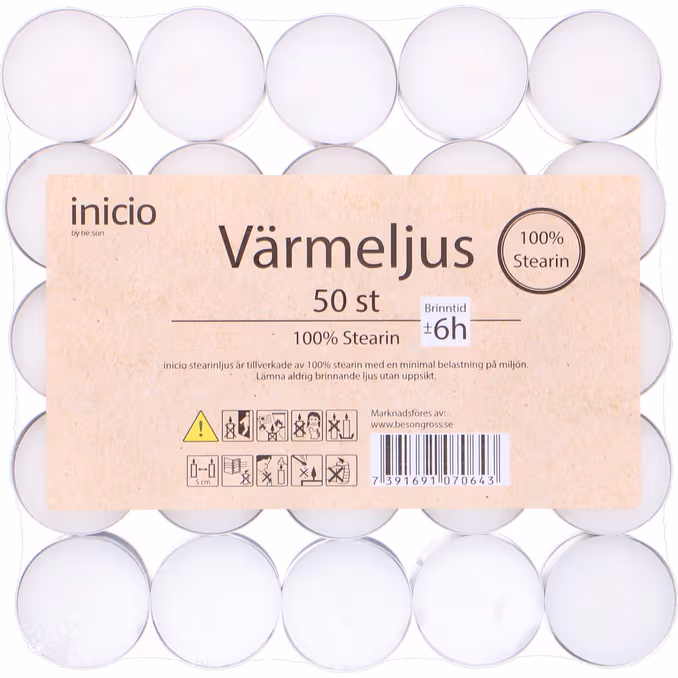 Värmeljus Stearin 6h 50-pack från Inicio