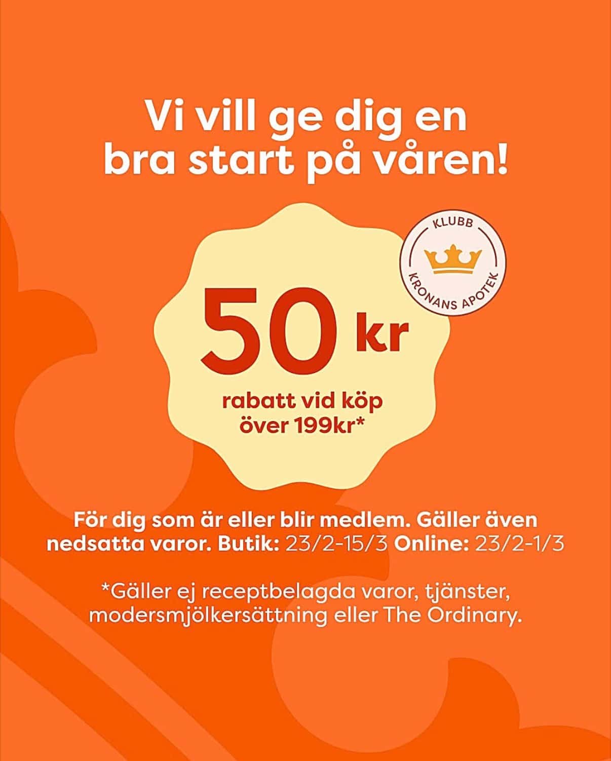 50Kr rabatt vid köp för minst 199 kr