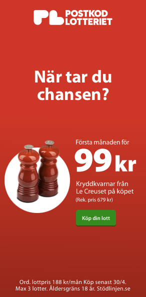 Första månaden för 99 kr + gåva hos Postkodlotteriet